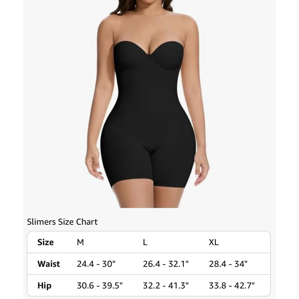 Slimers Black Strapless Shapewear Bodysuit‎ Tummy Control Butt Lift Built-in Bra